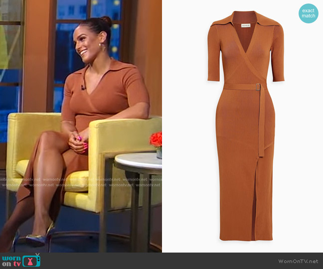 WornOnTV: Jess Sims’s brown ribbed wrap dress on Good Morning America ...