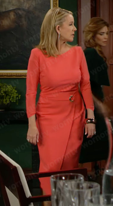 Nikki's coral ring detail dress on The Young and the Restless