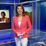 Norah’s pink blazer and white pants on CBS Evening News