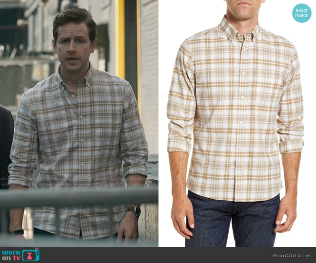 Nordstrom Trim Fit Plaid Stretch Button-Up Shirt in Tan Multi worn by Ben Stone (Josh Dallas) on Manifest