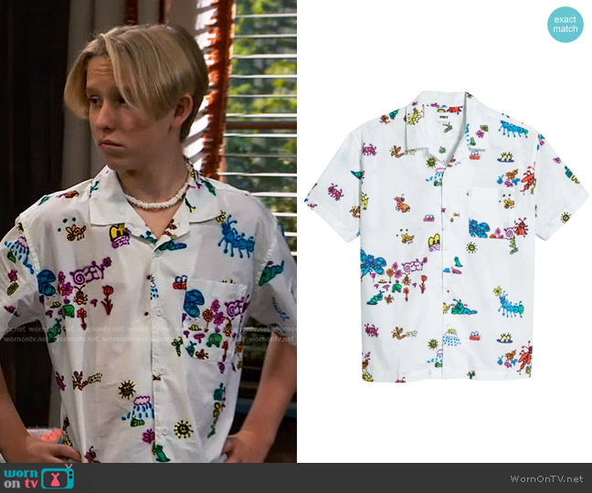 Obey Doodles Short Sleeve Organic Cotton Camp Shirt worn by Jake (Luke Busey) on Bunkd