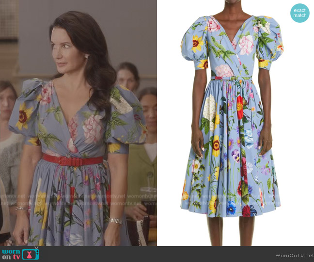 Oscar De La Renta Floral Puff Sleeve Stretch Cotton Dress worn by Charlotte York (Kristin Davis) on And Just Like That