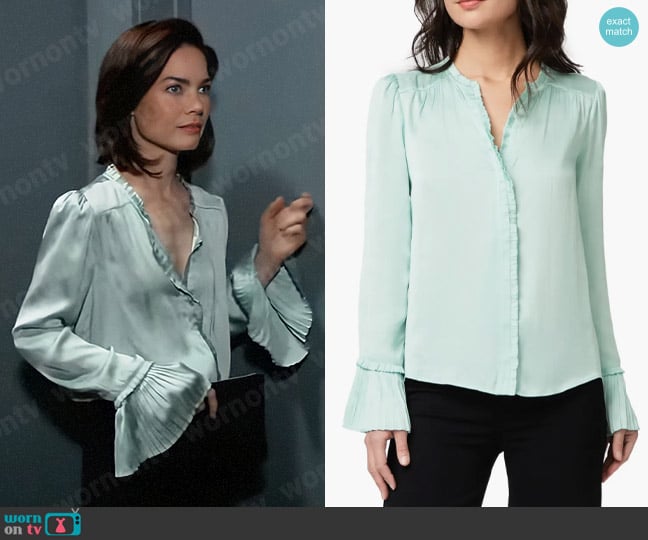 Paige Palma Blouse in Dusty Mint worn by Elizabeth Webber (Rebecca Herbst) on General Hospital