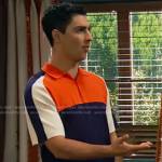 Parker’s orange and navy colorblock polo shirt on Bunkd