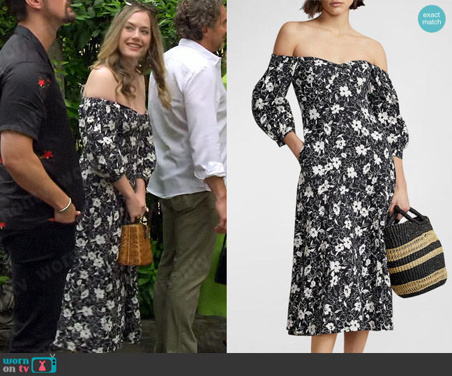 Polo Ralph Lauren Floral Off-the-Shoulder Linen Midi Dress worn by Hope Logan (Annika Noelle) on The Bold and the Beautiful