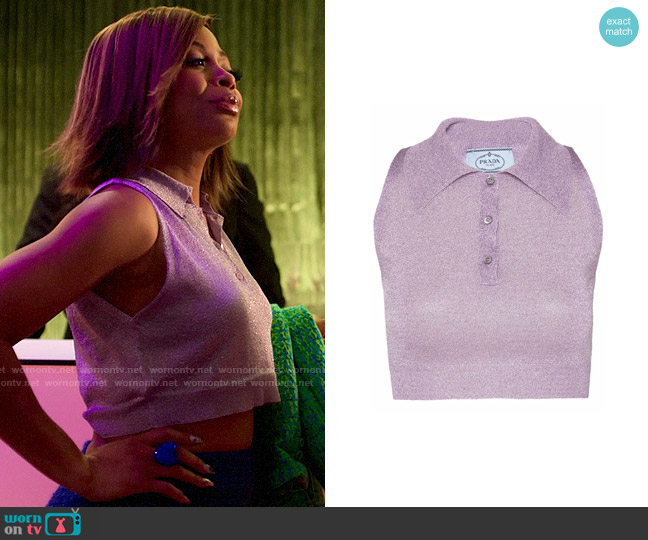 Prada Lurex-knit cropped polo shirt worn by Renee Ross (Bresha Webb) on Run the World