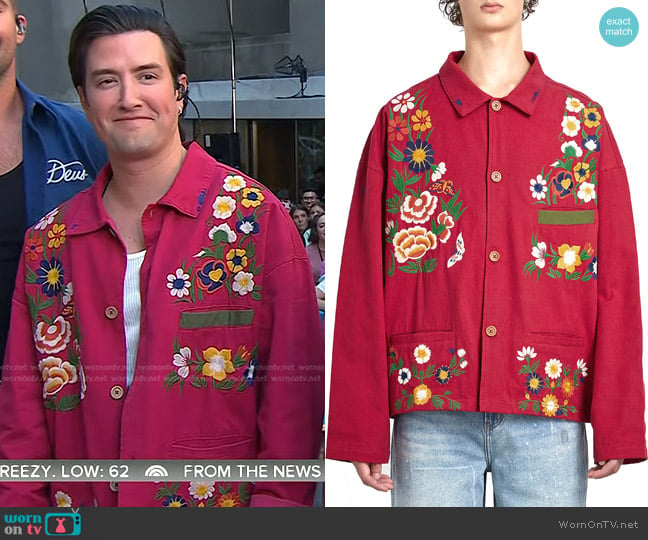 Profound Floral Embroidered Work Shirt Jacket worn by Logan Henderson on Today