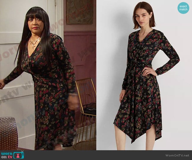 Lauren Ralph Lauren Floral Surplice Jersey Dress worn by Paulina Price (Jackée Harry) on Days of our Lives