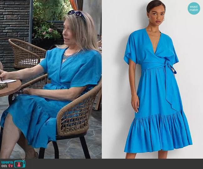 WornOnTV: Gladys’s blue linen wrap dress on General Hospital | Bonnie ...