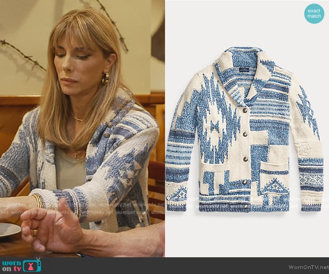 Ralph Lauren Aztec Knit Cardigan worn by Jennifer Flavin Stallone on The Family Stallone