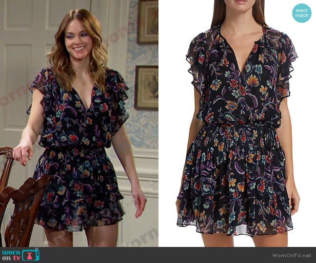 Ramy Brook Averill Ruffled Floral Minidress worn by Stephanie Johnson (Abigail Klein) on Days of our Lives