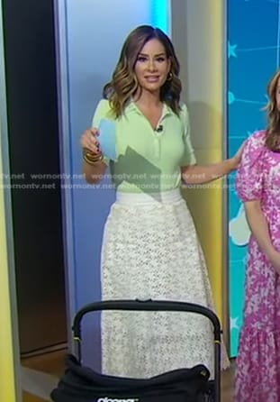 Rebecca's green polo top and white floral skirt on Good Morning America