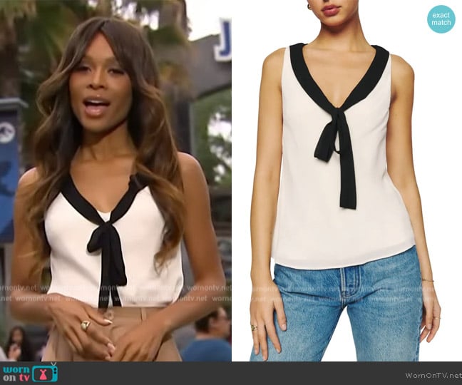 Reformation Jolene Tie Neck Sleeveless Blouse worn by Zuri Hall on Access Hollywood