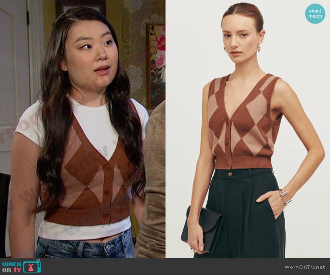 Reformation Zola Sweater Vest worn by Wendy Shin (Victoria Grace) on Days of our Lives