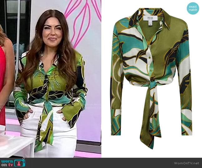 Reiss Dalilah Print Tie Front Satin Blouse worn by Bobbie Thomas on Today