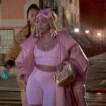 Renee’s pink Baby Phat set and long pink puffer coat on Run the World