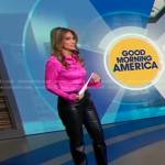 Rhiannon’s pink satin shirt and leather pants on Good Morning America