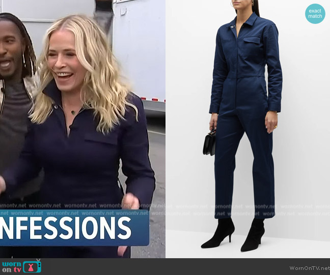 Rivet Utility Bigwig Cotton Straight-Leg Jumpsuit worn by Chelsea Handler on Access Hollywood