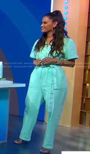 Rocsi Diaz’s mint tie waist utility jumpsuit on Good Morning America