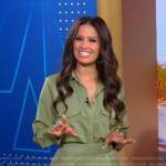 Rocsi Diaz’s green button down shirt and pants on Good Morning America