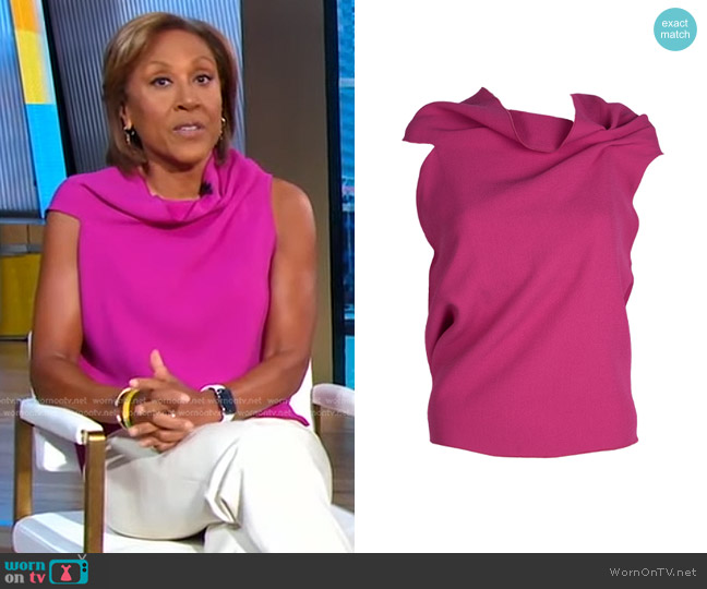 Roland Mouret Eugene Open Back Wool Crepe Top worn by Robin Roberts on Good Morning America