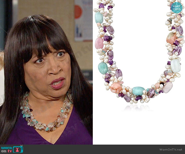 Ross-Simons 4-6.5mm Cultured Pearl and Multi-Stone Torsade Necklace worn by Paulina Price (Jackée Harry) on Days of our Lives