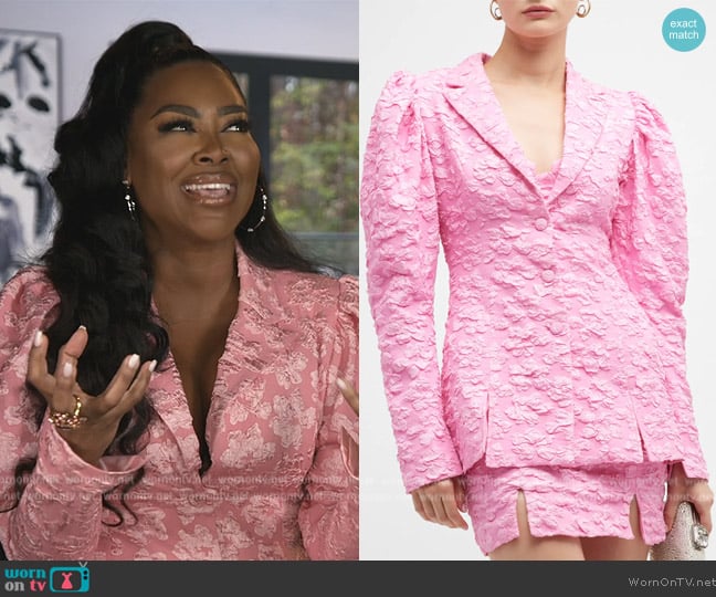 Rotate Birger Christensen Floral Button down Dress worn by Kenya Moore on The Real Housewives of Atlanta