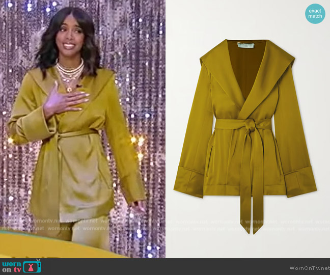 Saint Laurent Hooded Satin Robe Jacket in Yellow