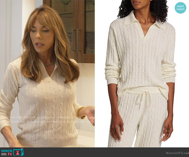 Saks Fifth Avenue Cable-Knit Polo Sweater worn by Jennifer Flavin Stallone on The Family Stallone