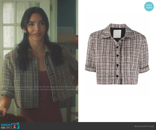 Sandro Glwadys Cropped Tweed Jacket worn by Bess (Maddison Jaizani) on Nancy Drew