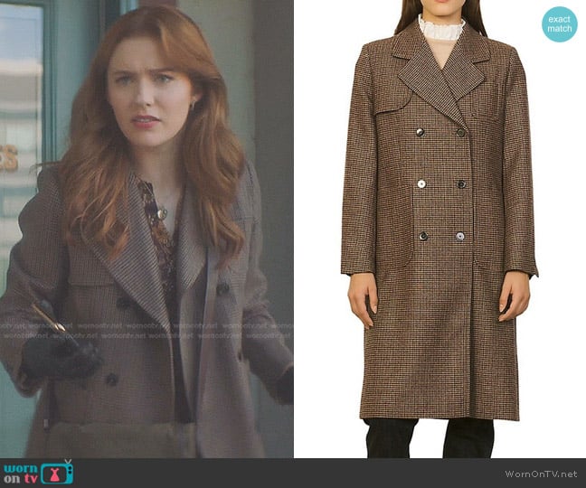 Sandro Raquel Long Coat worn by Nancy Drew (Kennedy McMann) on Nancy Drew