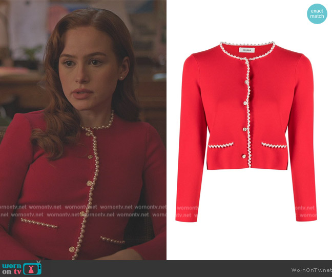 Sandro Bead-embellished Cardigan worn by Cheryl Blossom (Madelaine Petsch) on Riverdale