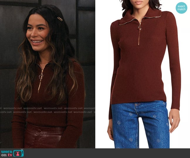 Sandro Gray Ribbed Sweater worn by Carly Shay (Miranda Cosgrove) on iCarly