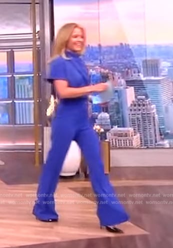 Sara's blue cowl neck jumpsuit on The View