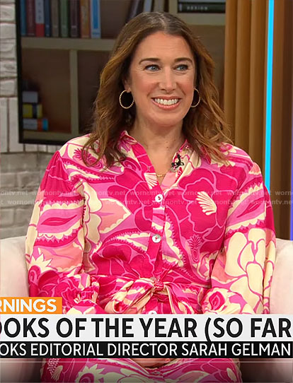 Sarah Gelman's pink floral shirtdress on CBS Mornings