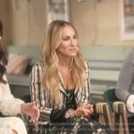 Sarah Jessica Parker’s black floral dress and striped blazer on Good Morning America