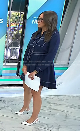 WornOnTV: Savannah’s navy tie waist dress with white stitching on Today ...