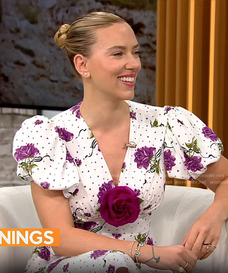 Scarlett Johansson's purple floral dress on CBS Mornings