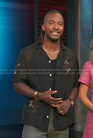 Scott's black floral embroidered shirt on Access Hollywood