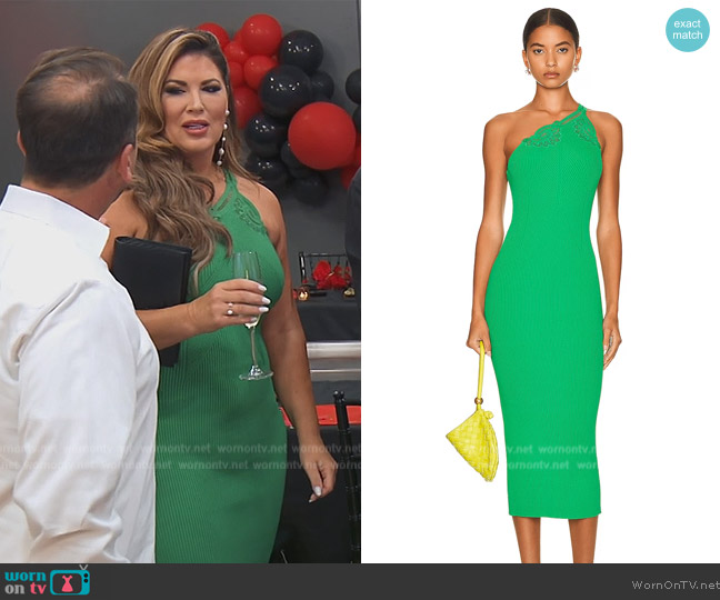 Self Portrait One Shoulder Ribbed Knit Midi Dress worn by Emily Simpson on The Real Housewives of Orange County