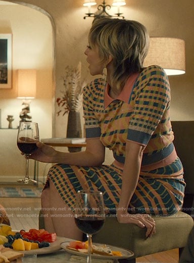 Serena's pastel geometric print knit top and skirt set on Based on a True Story