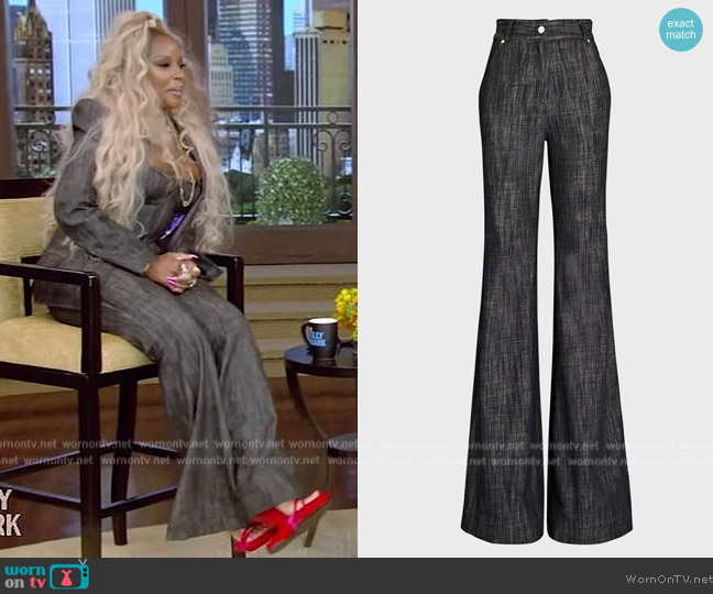 Sergio Hudson Heathered Wide-Flare Trousers worn by Mary J Blige on Live with Kelly and Mark