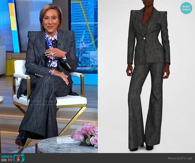 Sergio Hudson Strong Shoulder Blazer and Flared Pants worn by Robin Roberts on Good Morning America