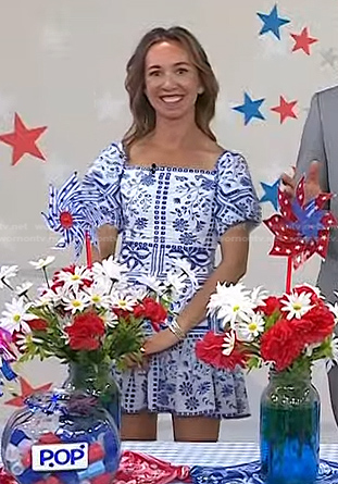 Shannon Doherty's white and blue floral mini dress on Today