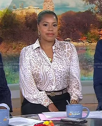 Sheinelle's white animal print blouse on Today