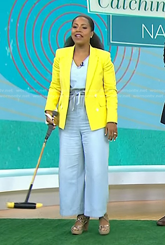 Sheinelle's chambray jumpsuit and yellow blazer on Today