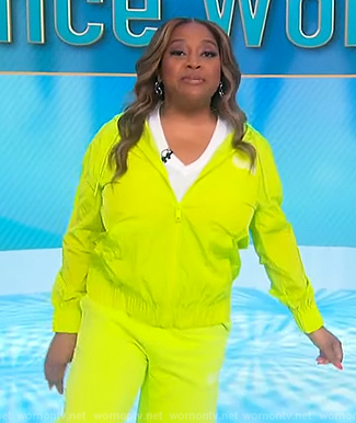 Sherri's lime windbreaker jacket and pants on Sherri