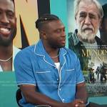 Sinqua Walls’s blue shirt with white piping on Access Hollywood