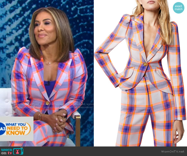 Smythe One-Button Plaid Blazer worn by Sara Azari on Good Morning America