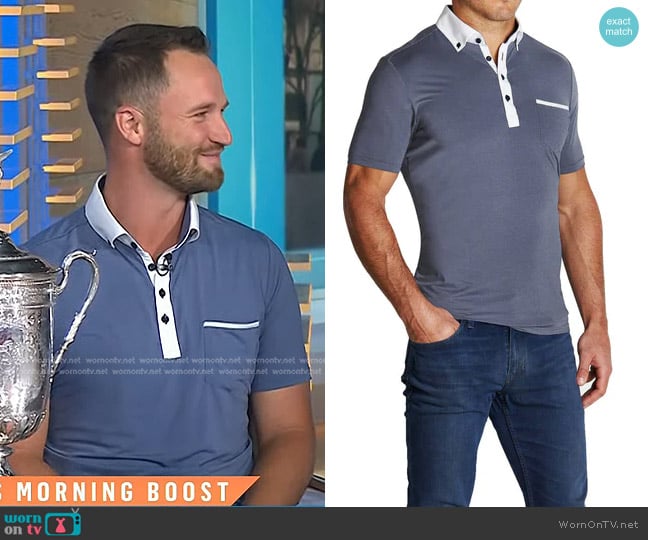 State & Liberty The Anders Polo Shirt in Steel Blue worn by Wyndham Clark on Today